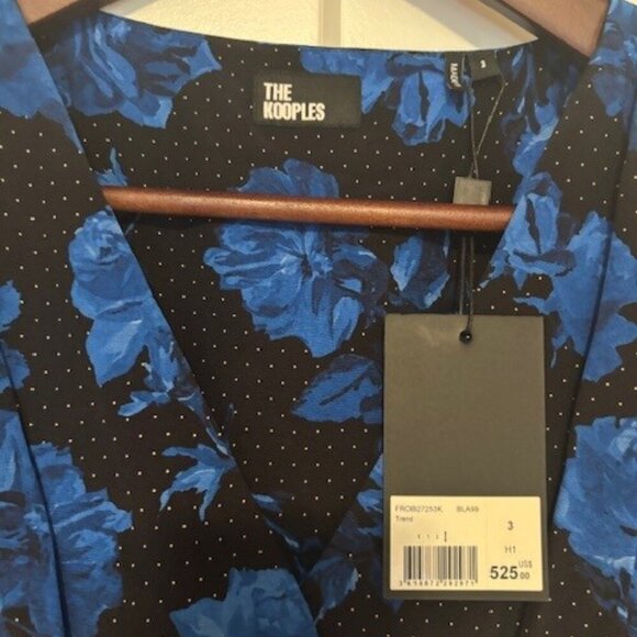 NWT Designer The Kooples Silk Dress // Blue and Black Floral // Size 3, Large - Picture 6 of 10